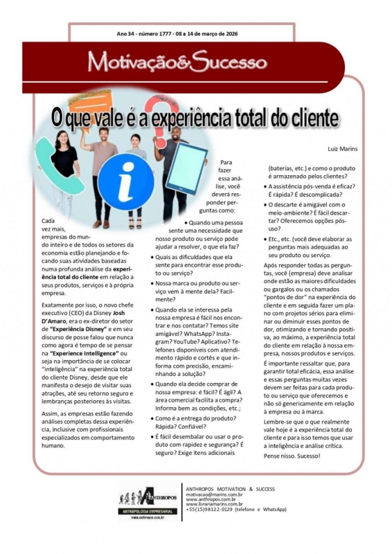  08 a 14 de março - O que vale é a experiência total do cliente