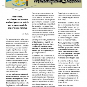 02 a 08 de março - Nas crises, os clientes se tornam mais exigentes e seletivos e o preço cai de importância relativa